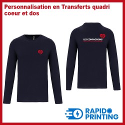 Tshirt bleu marine manches longues/homme/compagnons des côtes du rhone/acht/rapidoprinting