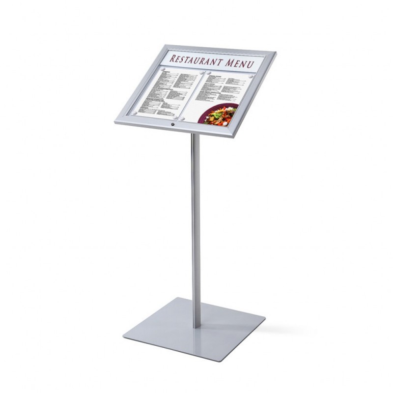 Porte menu sur pied argent format A3 avec éclairage LED pour restaurant